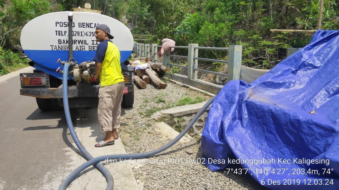 DISTRIBUSI BANTUAN AIR BERSIH HARI KE-172 DI DESA KEDUNGGUBAH